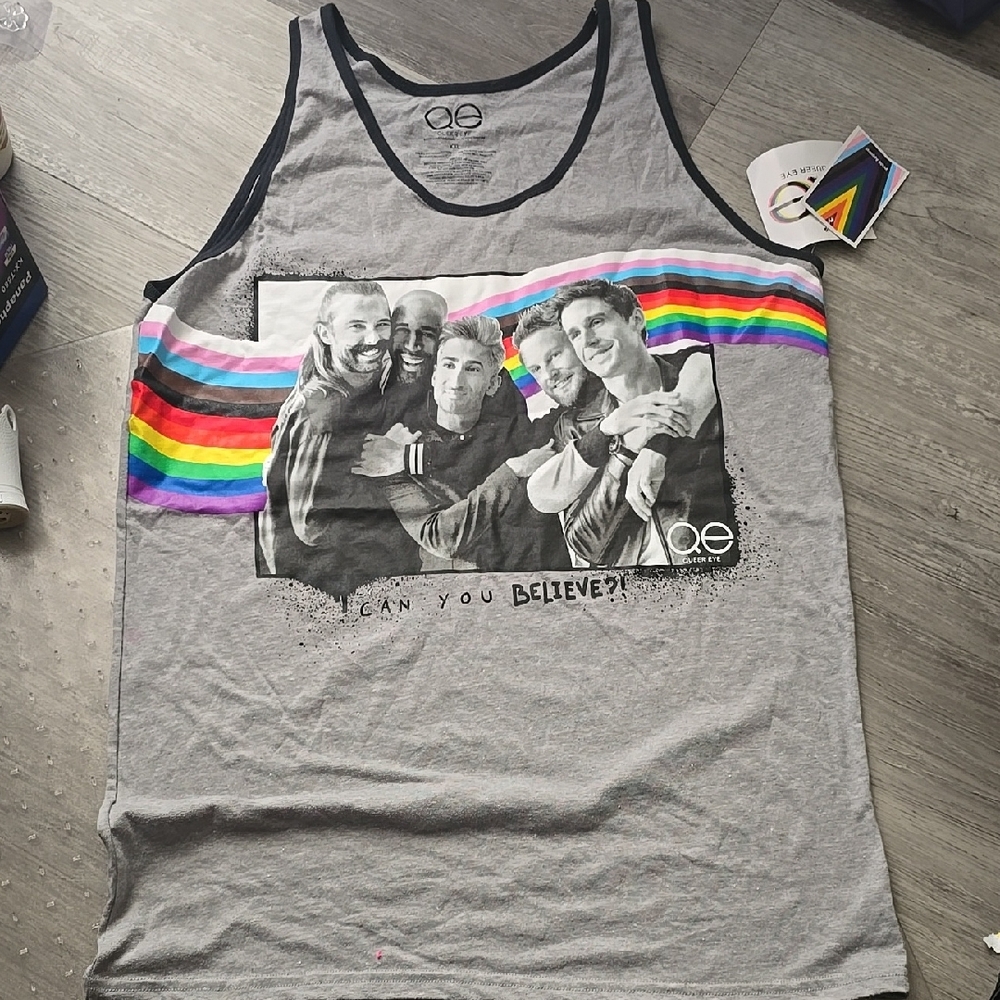 Gray Tank Top with Rainbow Stripes
